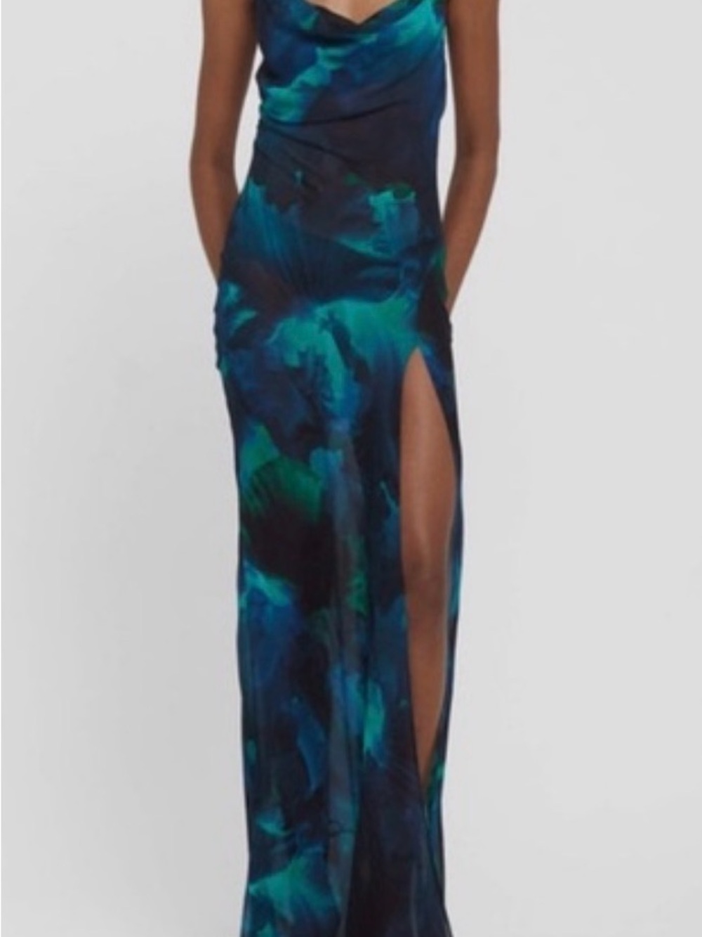 Rat & Boa Teal and Navy Cowl-Neck Maxi Slip Dress